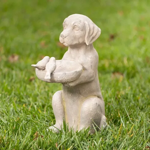 Kirklands Dog Holding Bird Bath Statue 72148659 Kirklands Dog Holding Bird Bath Statue 72148659 - Image 1