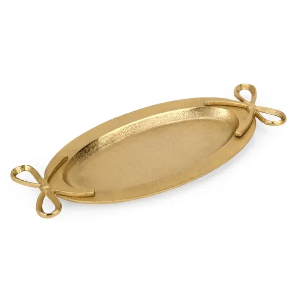 Kirklands Gold Oval Tray with Bow Handles 27616119 Kirklands Gold Oval Tray with Bow Handles 27616119 - Image 1