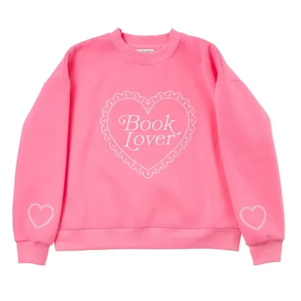 Kirklands Pink Book Lover Lace Heart Sweatshirt, Size L 46286946 Kirklands Pink Book Lover Lace Heart Sweatshirt, Size L 46286946 - Image 1